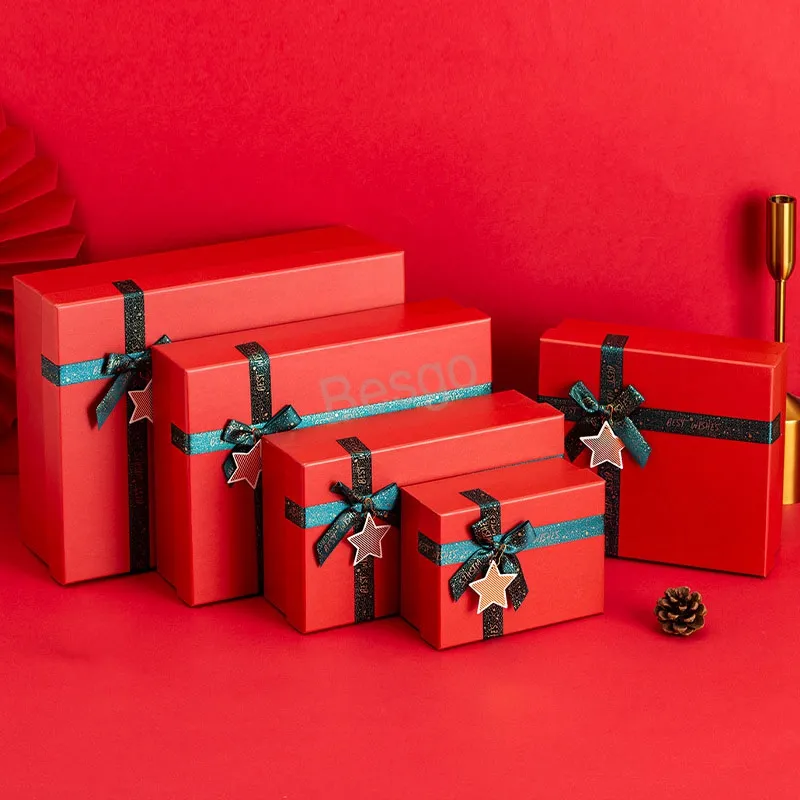 Festive Red Gift Boxes for Packaging - Rectangle Paper Boxes for ...