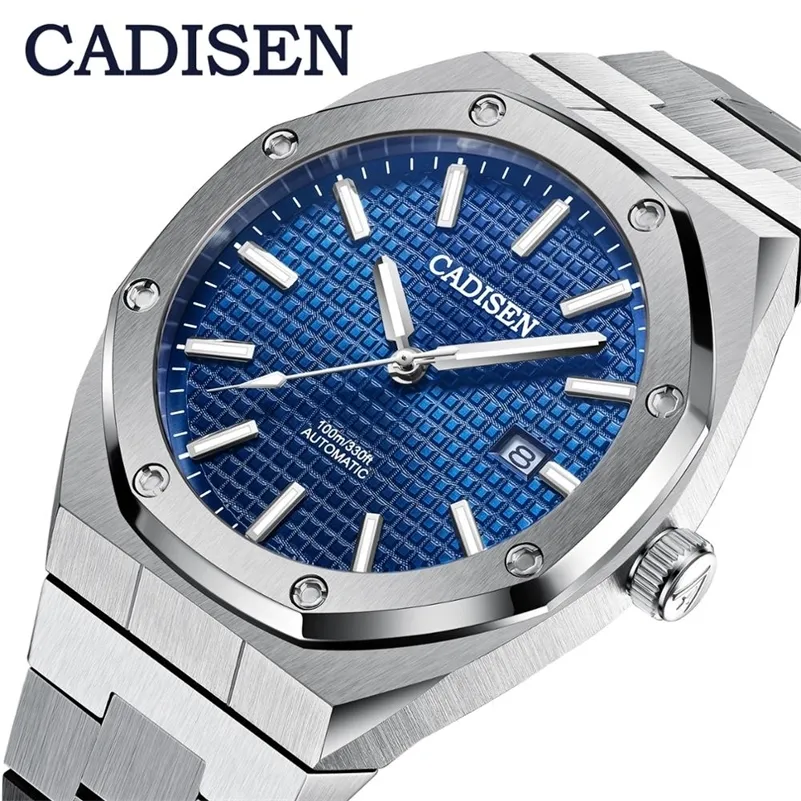 CADISEN Design Merk Luxe Mannen Horloges Mechanische Automatische Blauw Horloge Mannen 100 M Waterdicht Casual Business Lichtgevend Polshorloge LJ201212