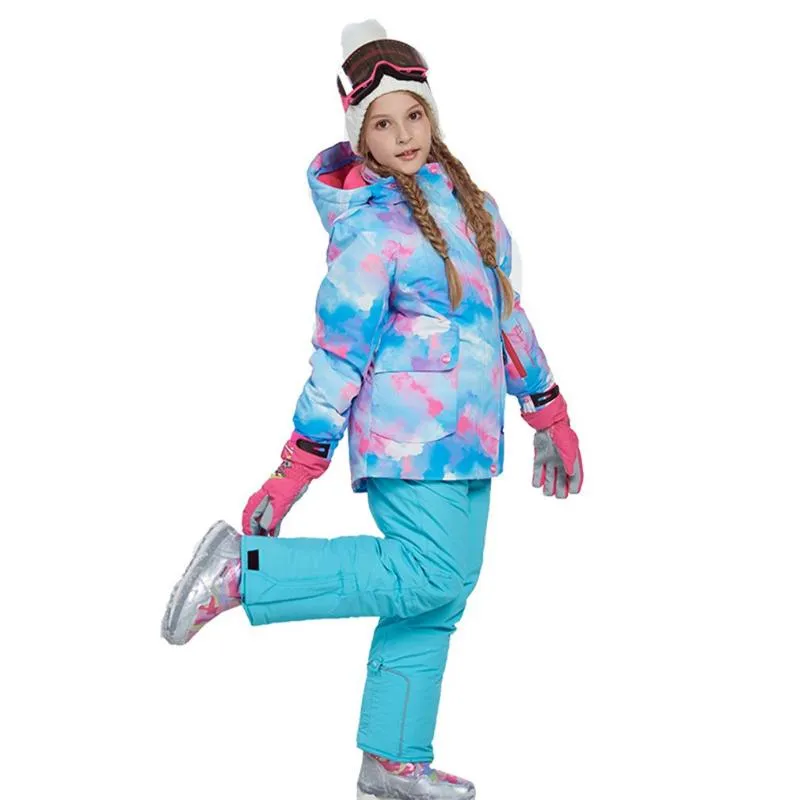 Kids Ski Suit Children Brands 바람 방수 방수 따뜻한 여자와 소년 눈 세트 바지 겨울 스키와 스노우 보드 천 아이