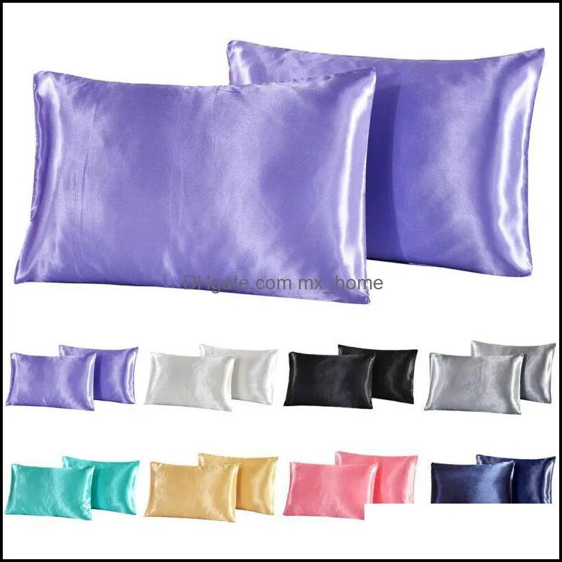 2PCS Emulation Silk Satin Pillowcase Single Solid Color Pillow Covers Luxury Pillow Case For Bed Throw 51X 76cm