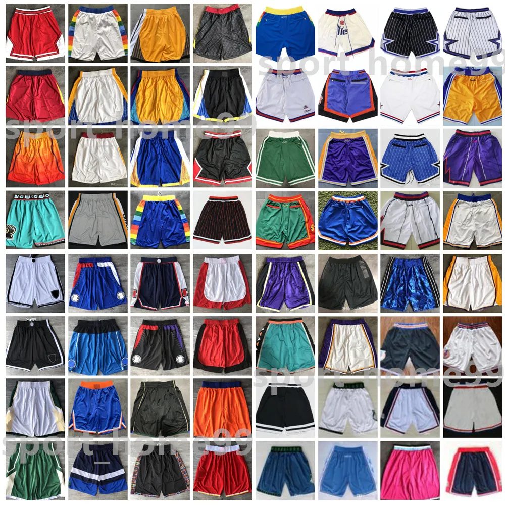 Toppkvalitet sömnad alla retro män lag basket shorts sport slitage med fickdragare sweatpants pant blå vit svart röd lila söm pantaloncini storlek s-xxxl