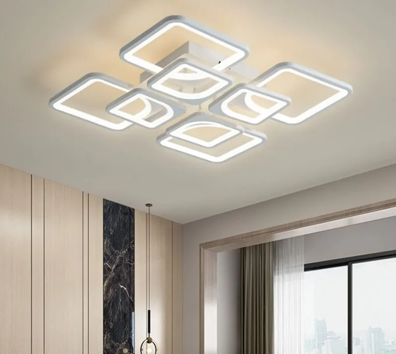 New Modern led Chandelier Lights for Living Room Dining Kitchen Bedroom Home White Rectangle Hanging Ceiling Lamp Lighting