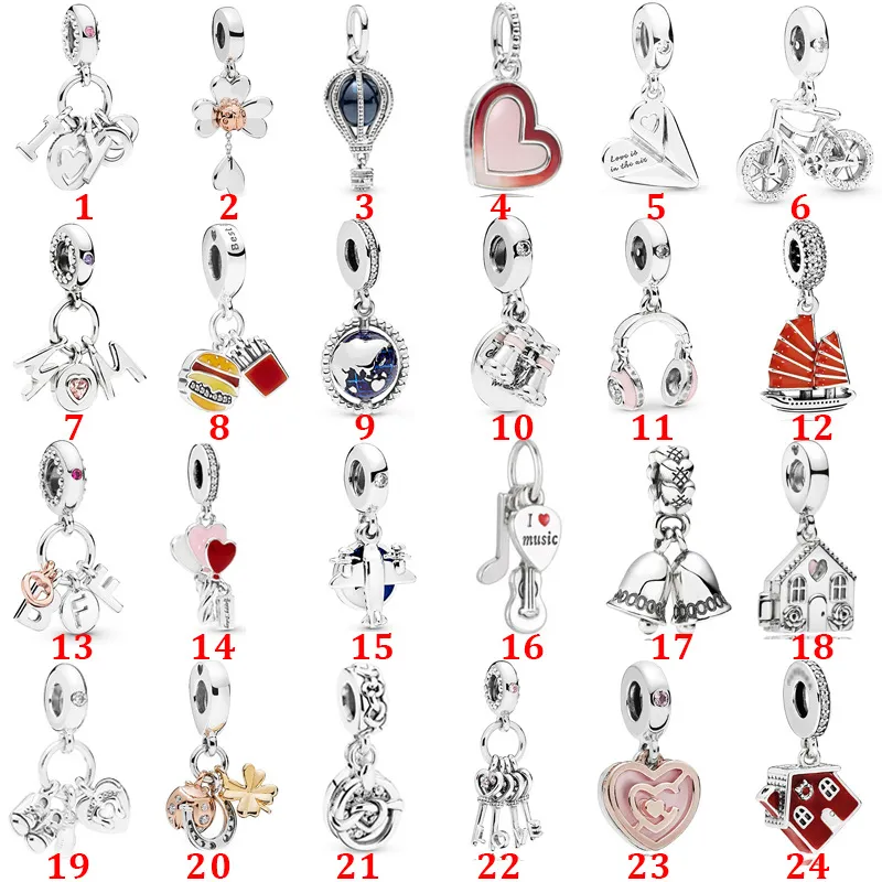 925 Sterling Silver Charm Koraliki Fit Pandora Charms Bransoletka Hot Air Balon Rower Ziemia Płaszczyzna Dzwonek Sznur Wiszący Części Kobiety Biżuteria Prezent