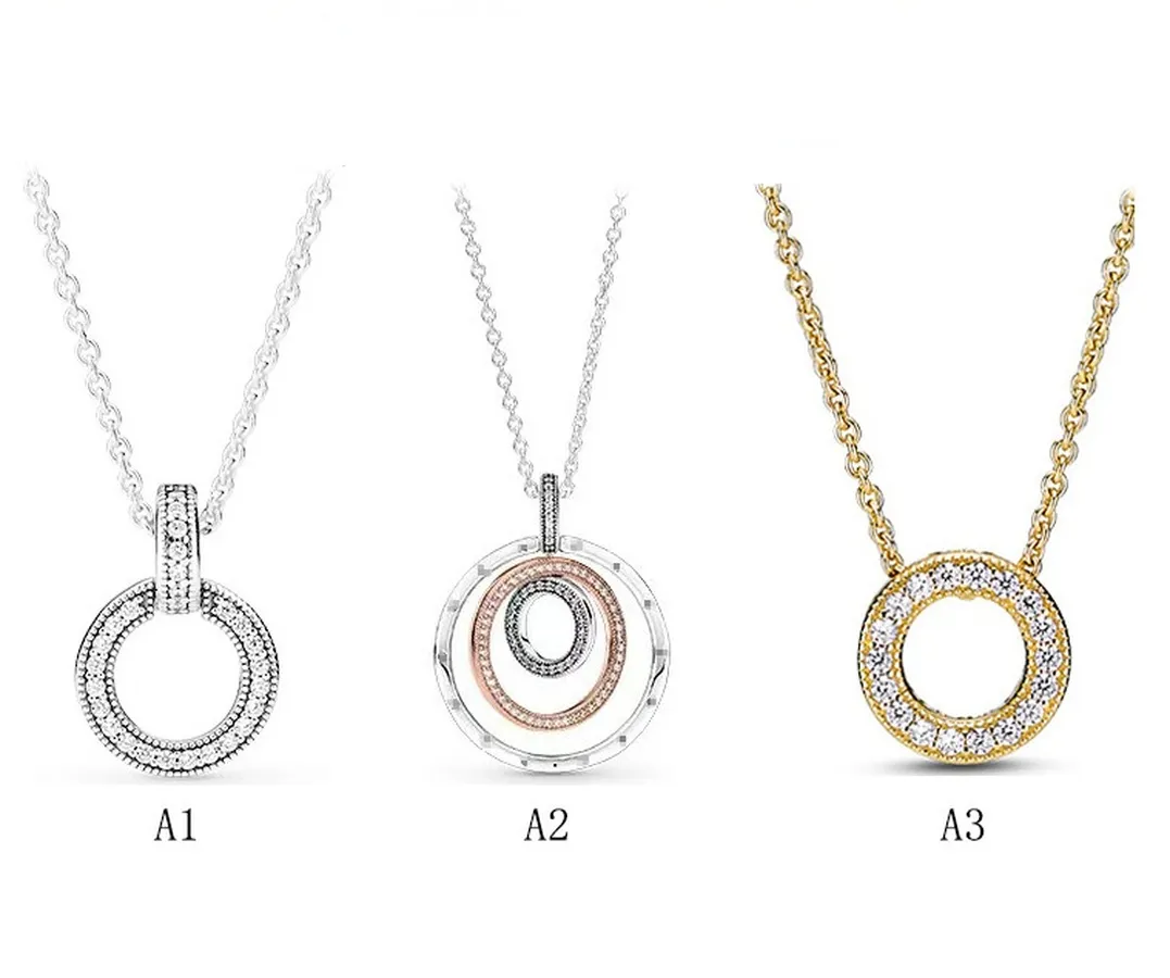 Bijoux de créateur Collier en argent 925 pendentif coeur fit Pandora deux anneaux pendentif ensemble nouveaux produits amour collier breloques de style européen perle Murano