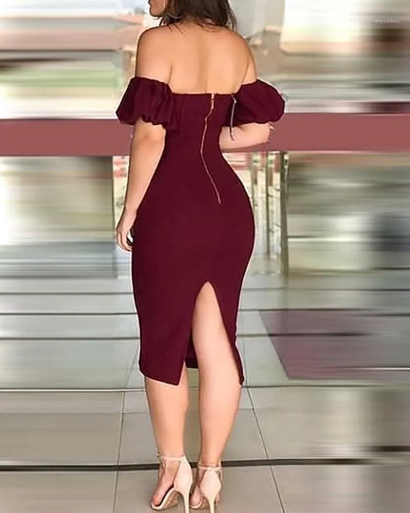 Vestidos de festa explosivo strapless simples zíper traseiro volta vestido 2021 elegante forma feminina sexy vermelho vinho sólido cor