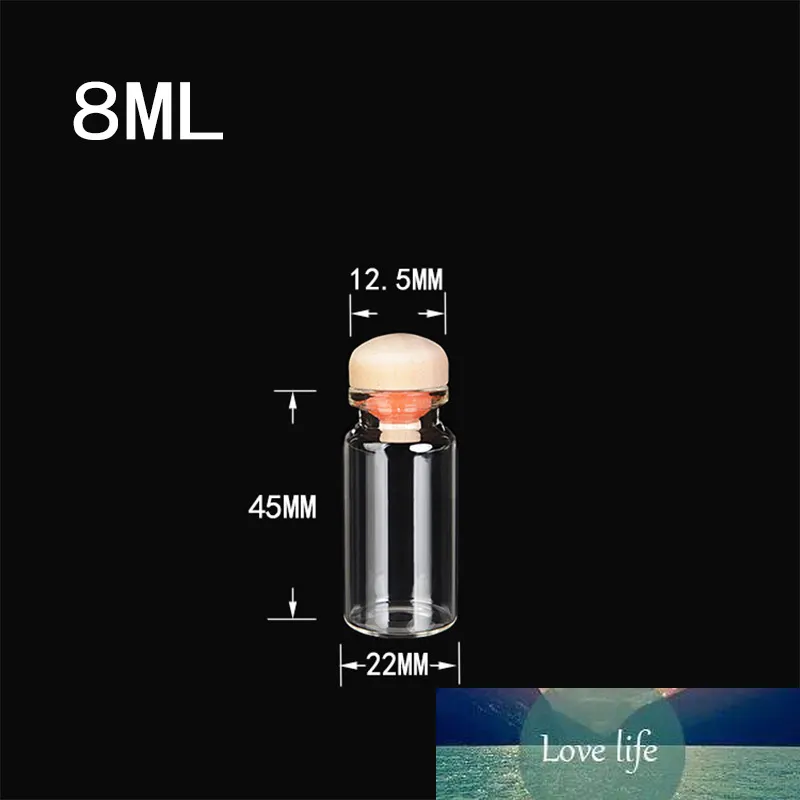 100ピース22 x 45 x 12.5 mmの小さなガラスのボトルが付いている丸いドームコルクDiy 8 mlの空の透明なガラスシール瓶のバイアル