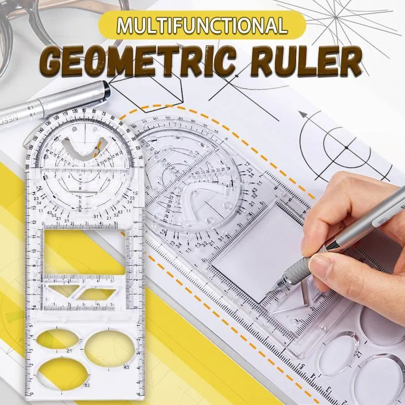 Multifunktionell geometrisk linjal Geometric Gauging Verktyg Ritningsmall Mätverktyg för Skolkontor Arkitektur Tillförsel WLL1283