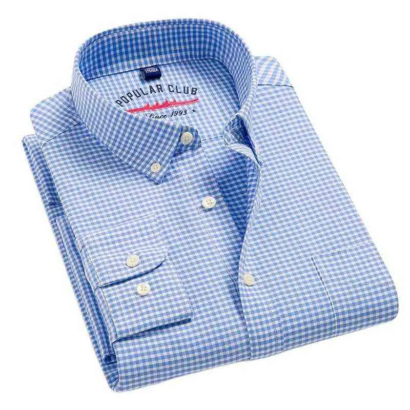 Heren Shirts Casual Lange Mouwen Work Plaid Shirt 100% Katoen Oxford Geruite Business Man Normale Fit Button Up Herfst Nieuwe G0105