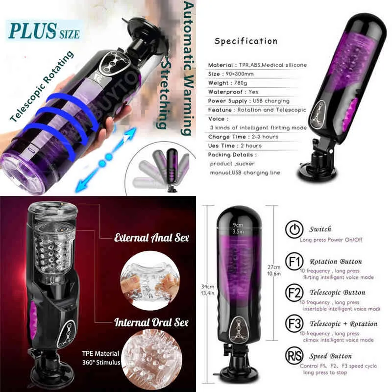 NXY Sex Masturbators Powerful Sucker Masturbator Male 10 Speed Telescopic and Rotation Modes Strong Super Soft Cup Adult Toy for Men 220127