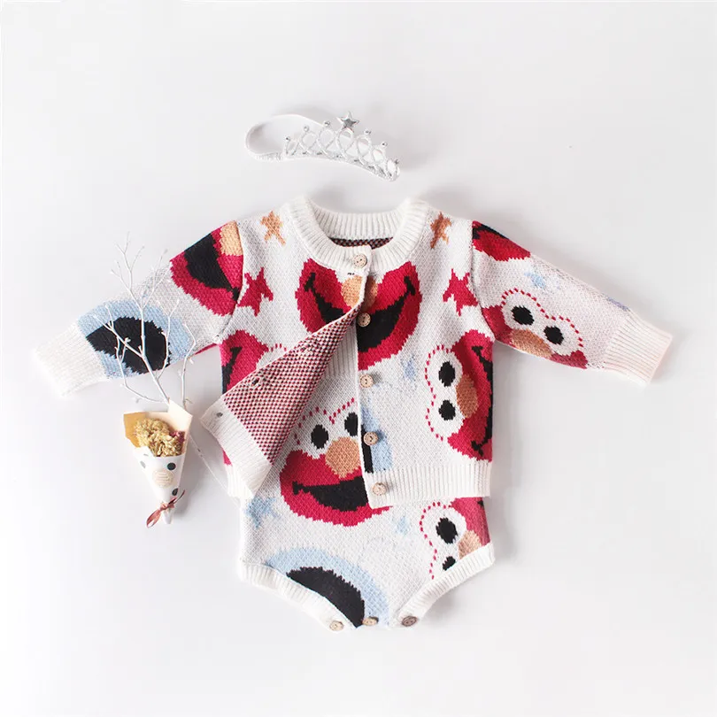 Осень вязаная одежда новорожденного + детский свитер кардиган хлопковый младенческий комбинезон для девочки ромпер 201028