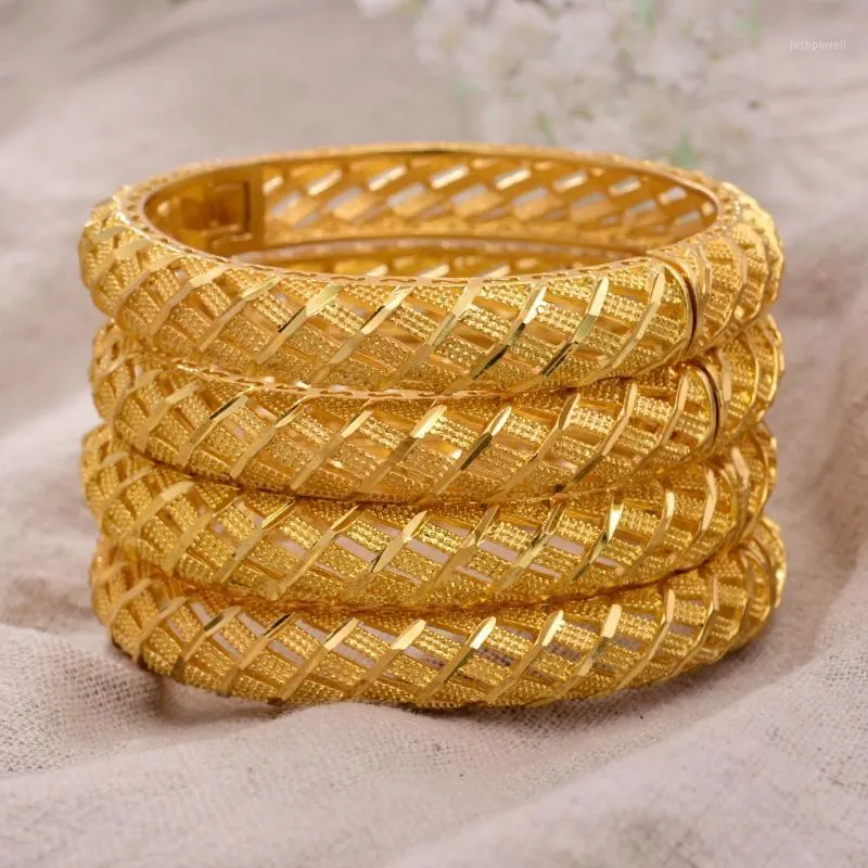 Annayoyo 4Pcs/lot 24K Dubai India Ethiopian Gold Filled Color Bangles For Women girls party jewelry Bangles&Bracelet gifts1