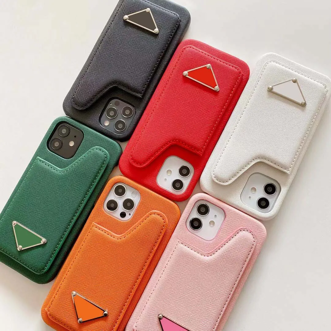 Cajas de teléfono de bolsillo de la tarjeta de moda para iPhone 12PROMAX IPHON12PRO 12mini 12 11PROMAX 11PRO IPHONE 11 Casos de cuero con triángulo invertido