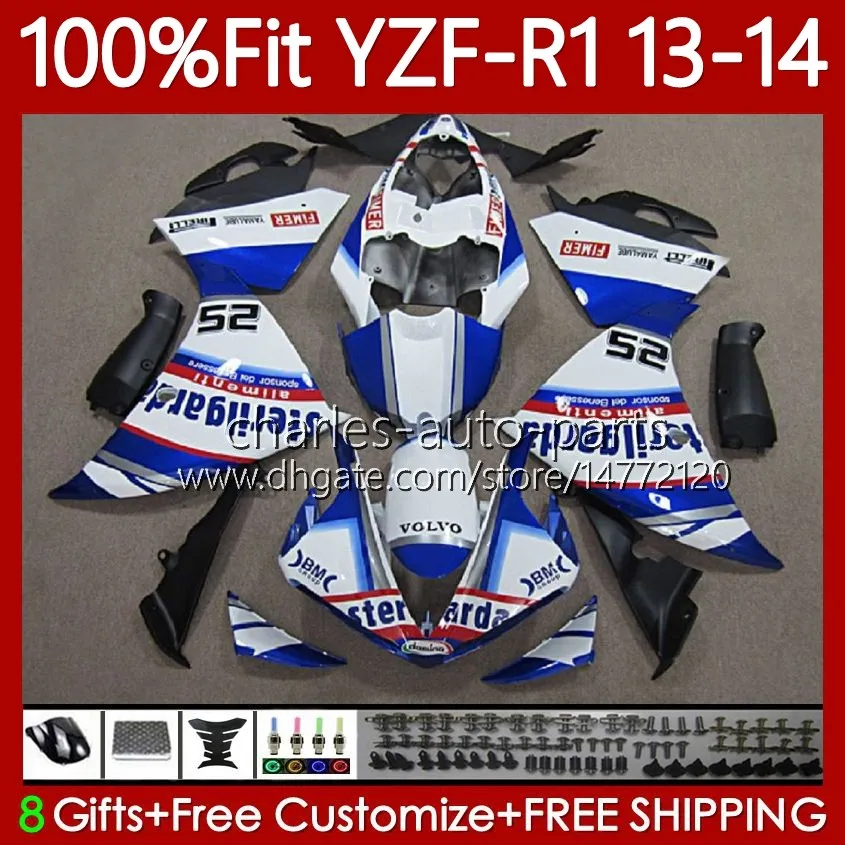 Kit de corpo de OEM para Yamaha YZF-R1 YZF1000 YZF R 1 2013-2014 Moto Bodywork 97No.72 YZF R1 1000 CC 2013 2014 Branco Azul 1000CC YZF-1000 YZFR1 13 14 Fairing de Molde de Injeção