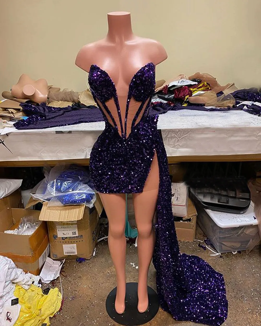 Sparkly Mor Pullu Akşam Kokteyl Elbise Kolsuz Gerçek Resim Sevgiliye Afrika Siyah Kız Kısa Gelinlik Modelleri 2022