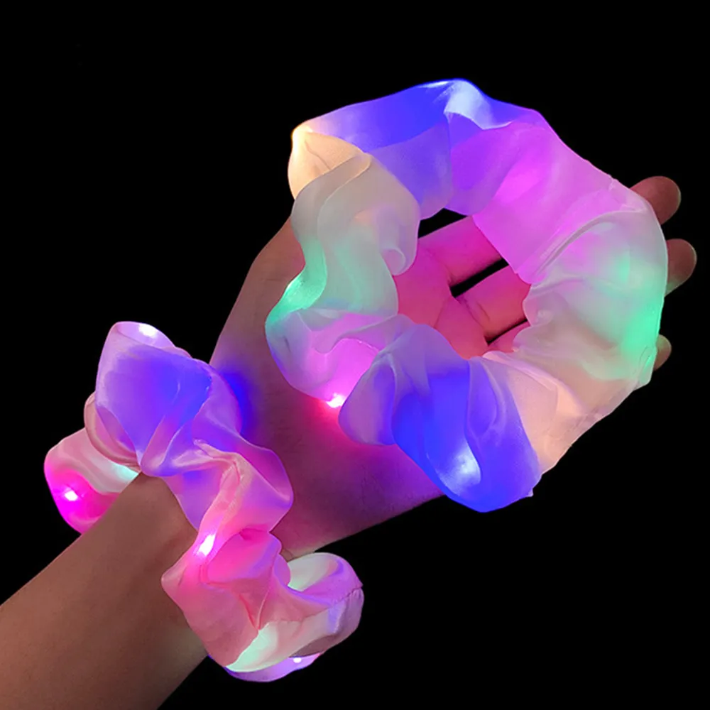 2020 New Arrival Girls LED Luminous Scrunchies Hairband Ponytail Holder Headwear Elastic Hair Bands Solid Color Hair Accessories