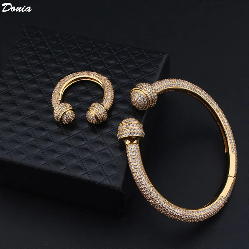 Donia Smycken Lyx Bangle Party European och American Fashion Full Diamond U-formad kopparmicro-inlaid Zirconia Designer Ring Set