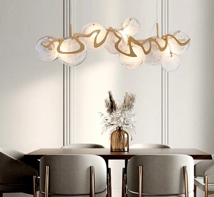 New Modern Gold Chandelier Lighting For Dining Room Creative Luxury Brushed Gold-bronze Glass Light Fixtures Round Hanging Lamps