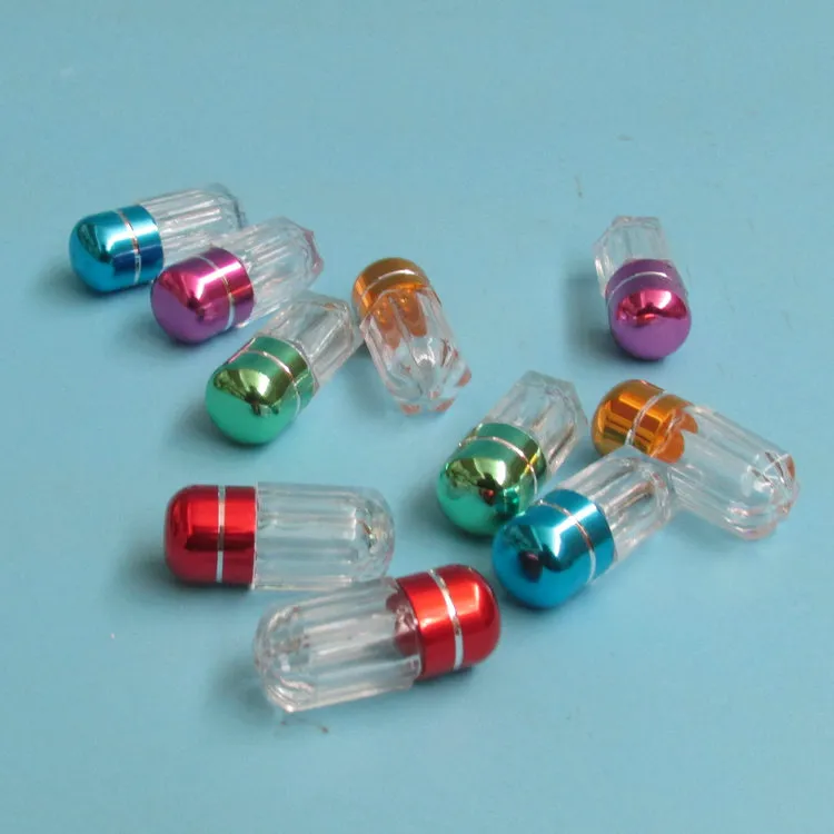 100 x Mini Cute Capsule Shells Round Transparent Pill Cases Plastic Refillable Bottles with Aluminum Cap Medical Drugs Container