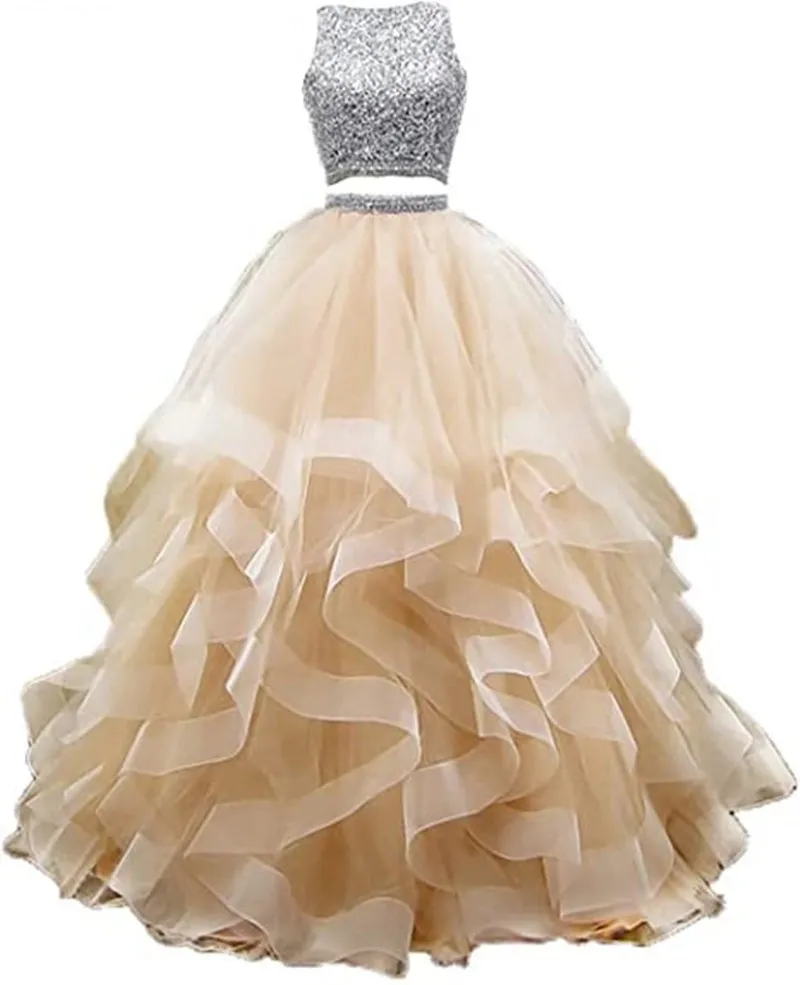 2021 Nouveau Sexy Dos Nu Deux Pièces Cristal Perles Robe De Bal Robes De Quinceanera Doux 16 Robe Debutante Robe De Soirée De Bal Sur Mesure 034