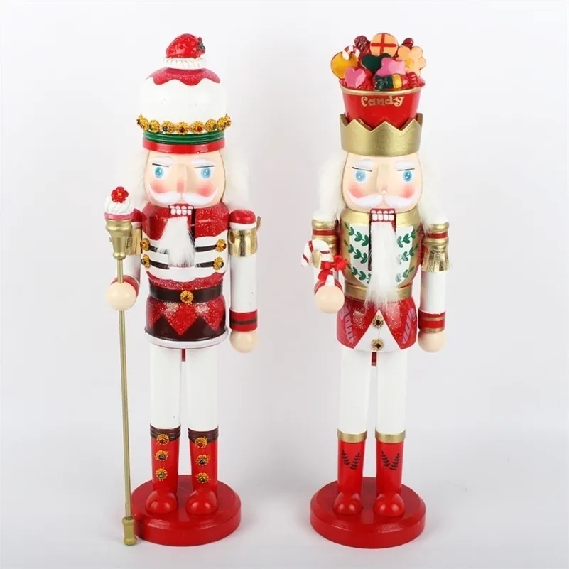 1pcs 38cm en bois peint à la main casse-noisette roi figurines ornements de Noël poupées pour amis et enfants accessoires de décoration Y201020