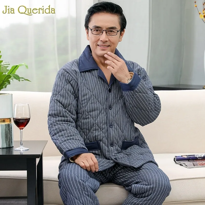 Plus Size Chinese Cotton Winter Pajama Set With Lapel