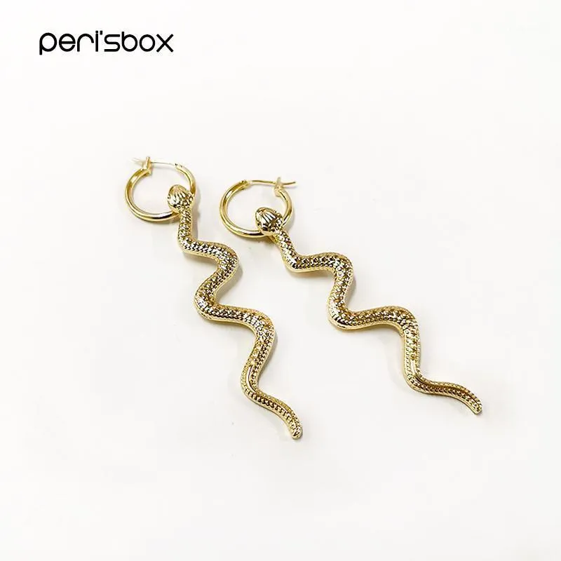 Aro Huggie Peri'sBox largo serpiente pequeños pendientes círculo geométrico para mujer declaración Vintage 2021 joyería de moda1