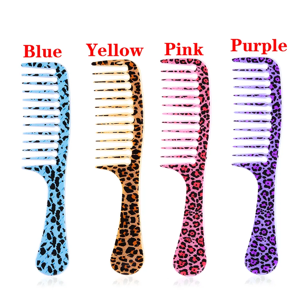 1Pc Palstic Hair Combs Leopard Anti-static Handle Wide Tooth Detangling Salon Styling Tools Barber Hairdressing Accessories