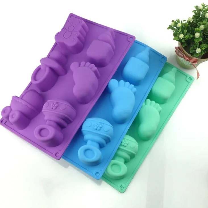 Diy Rectangle Feeding Bottle Moulds Silicone Baby Feet Handmade Soap Molds Cake  Baking Mold With Various Color SN3301