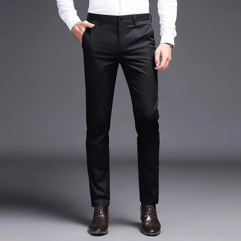 メンズパンツ2021男性ドレスカーキスーツファッションブランドブラックビジネスズボン男性ソリッドカラースキニーパンツのためのストレート作品