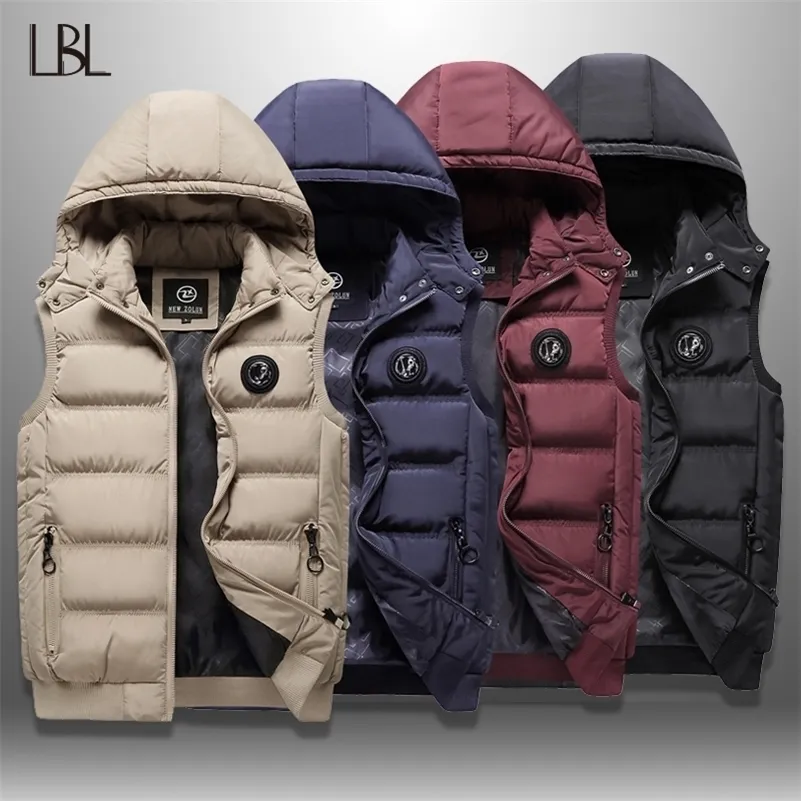 Bomullsväst män Autumn Winter Men's Sleeveless Jacket Casual Men's Waistcoat Hooded Vest Hat Löstagbar ny 2020 Yttre väst LJ201222