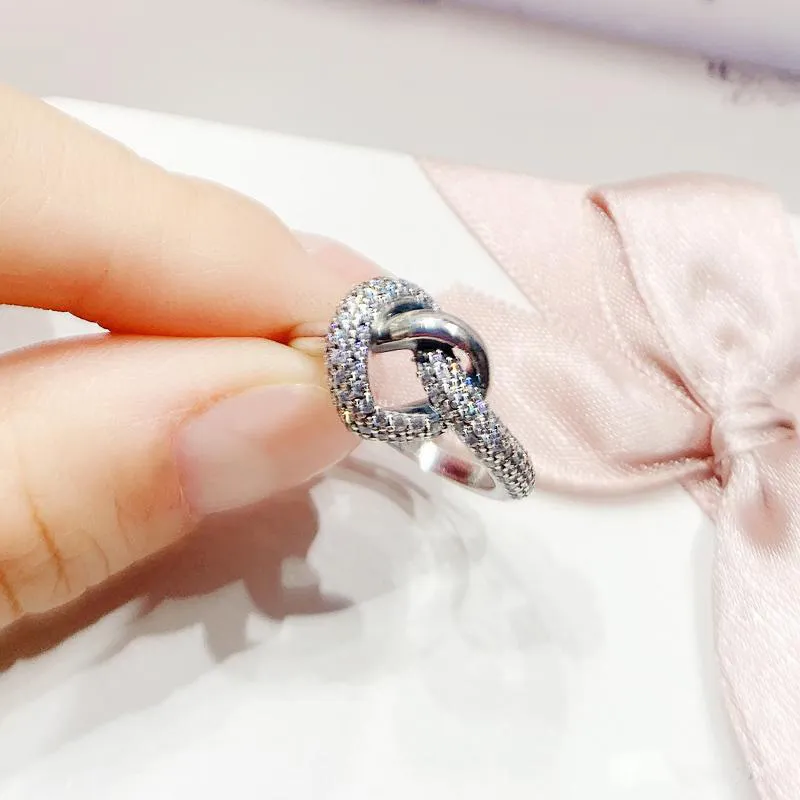 Kristal kadın mücevher yeni varış düğümlü kalp yüzüğü orijinal kutu için orijinal kutu 925 sterling gümüş cz elmas kadın düğün hediyesi je274c