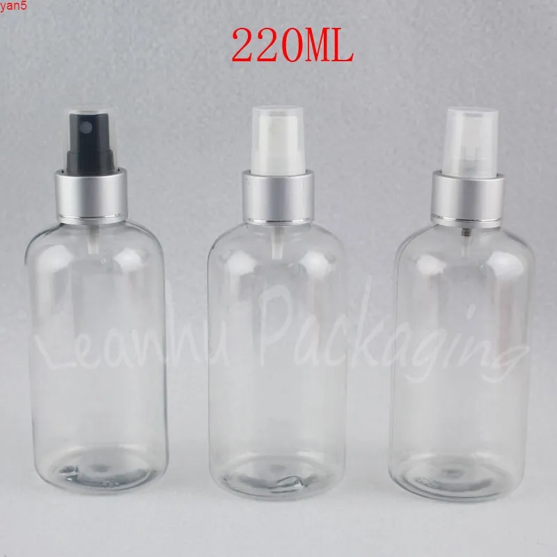 220 мл прозрачная пластиковая бутылка с серебряным распылительным насосом, тонер 220cc / упаковка воды, пустой косметический контейнер