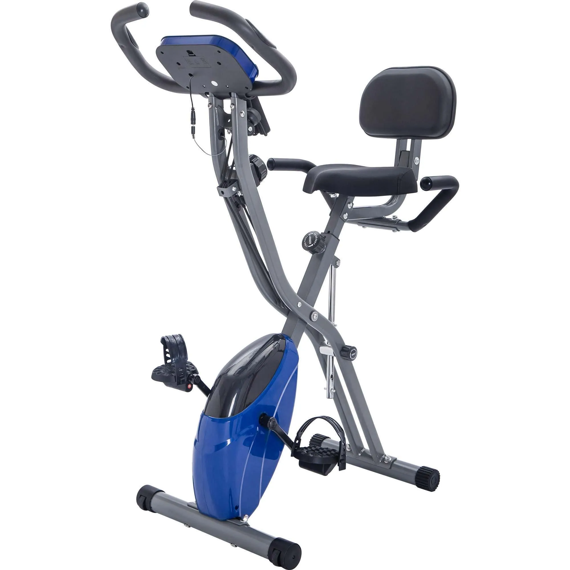 US Stock, Folding Exercise Bike Fitness Upright Recumbent X-Bike med 10-nivå Justerbar Motstånd, Armband och Ryggstöd MS187237CAA