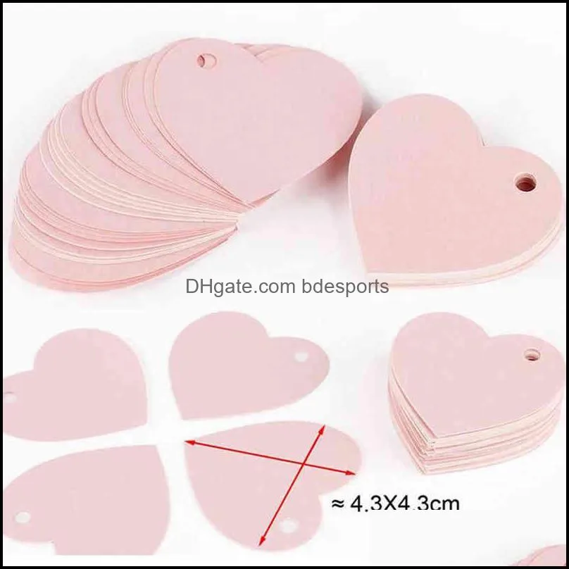 100pcs/pack Price Label Pink Heart Shape Garment labels Kraft Paper Card Wedding Favour Gift Tag DIY Tag Party Favor 4.3*4.3cm Y1230