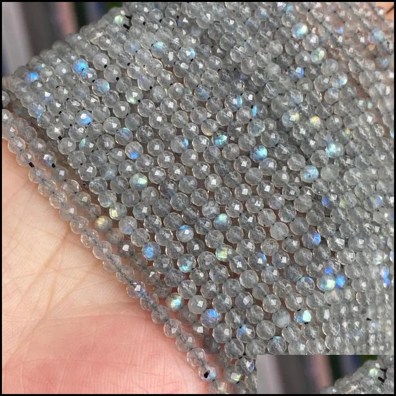 Other Natural Labradorite Faceted Beads 3mm Cutting Loose Reflective For Jewelry Making