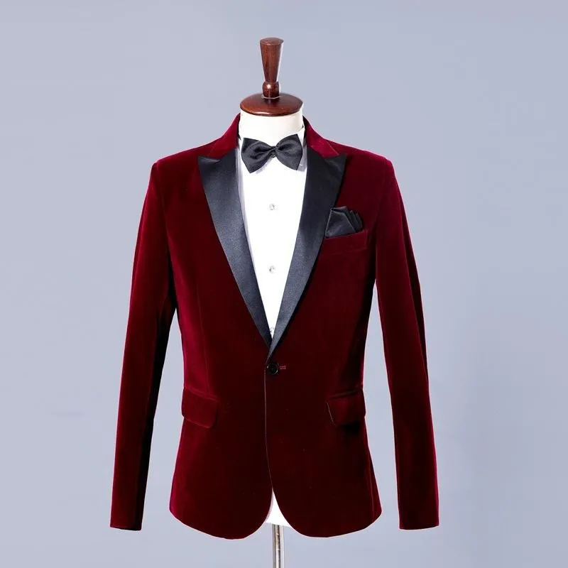 Men's Suits & Blazers 2021 Elegant Male Casual Groom Tuxedo Suit Wedding Dress Mens Business Wine Red Blue Lapel Clothes 2 Piece Jacket Pant