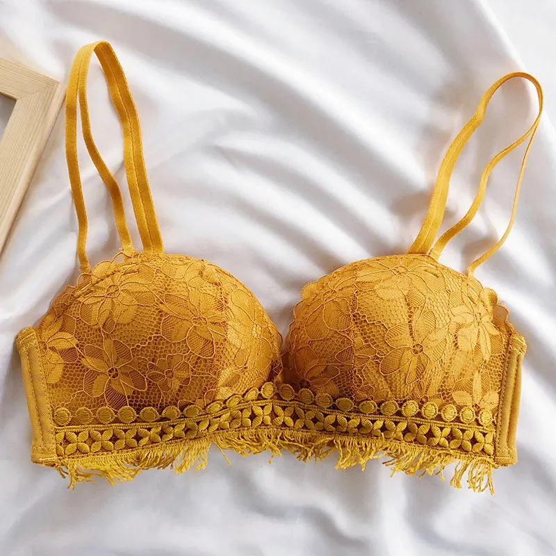 Ultrathin Lace BCD Yellow Lace Bra Set With Cross Beauty Back And  Transparent Push Up Sexy Lingerie For Women 70 85 From Loveclothingfz3,  $15.43