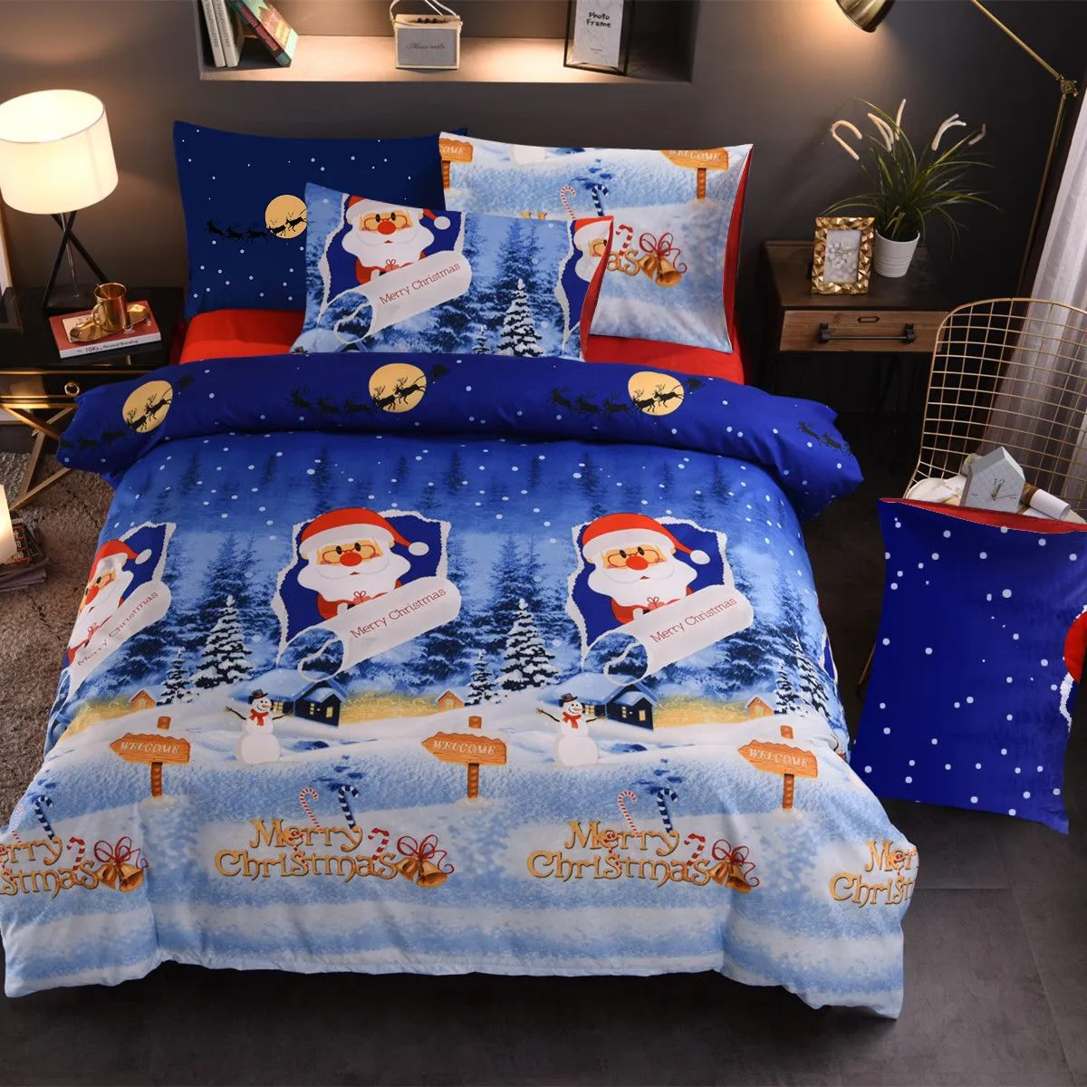 Jul Joy Santa Claus Happy Gift 3D Bed Tre-Piece Set Quilt Cover Bed Duvet Quilt Cover Set