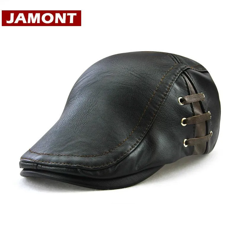 Boinas [Jamont] Sombrero de hombres Vintage PU Cuero Ivy Flat Gatsby Golf Driving Hats Beret Caps Classic Look Visor Casquette