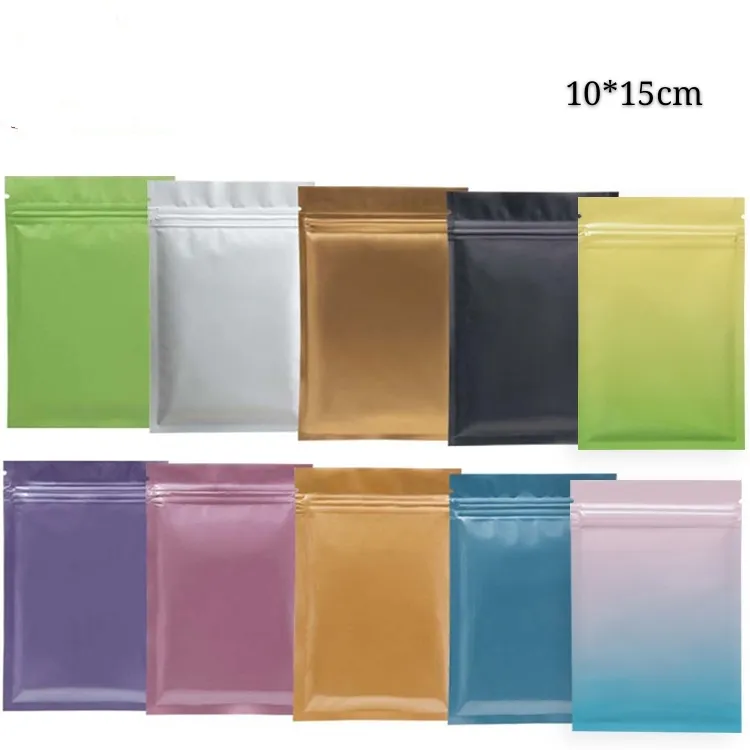 10 * 15cm Flat Bottom Coffee Zipper Förpackningspåsar Prov Pocket Zip Lock Heat Seal Mylar Packing Pouches 100pcs