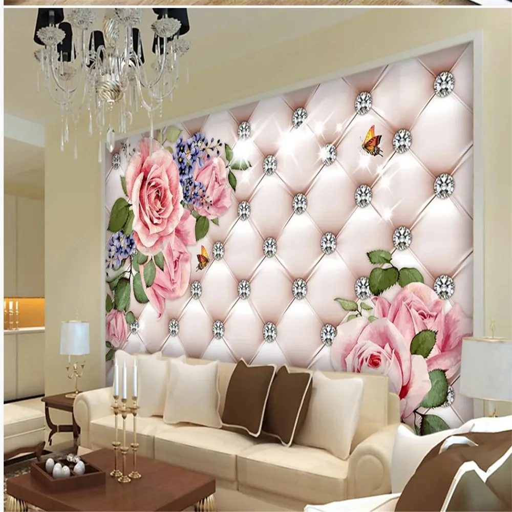 3D personalizado papel de parede aquarela flores rosas wallpapers diamante pacote macio janela papel de parede