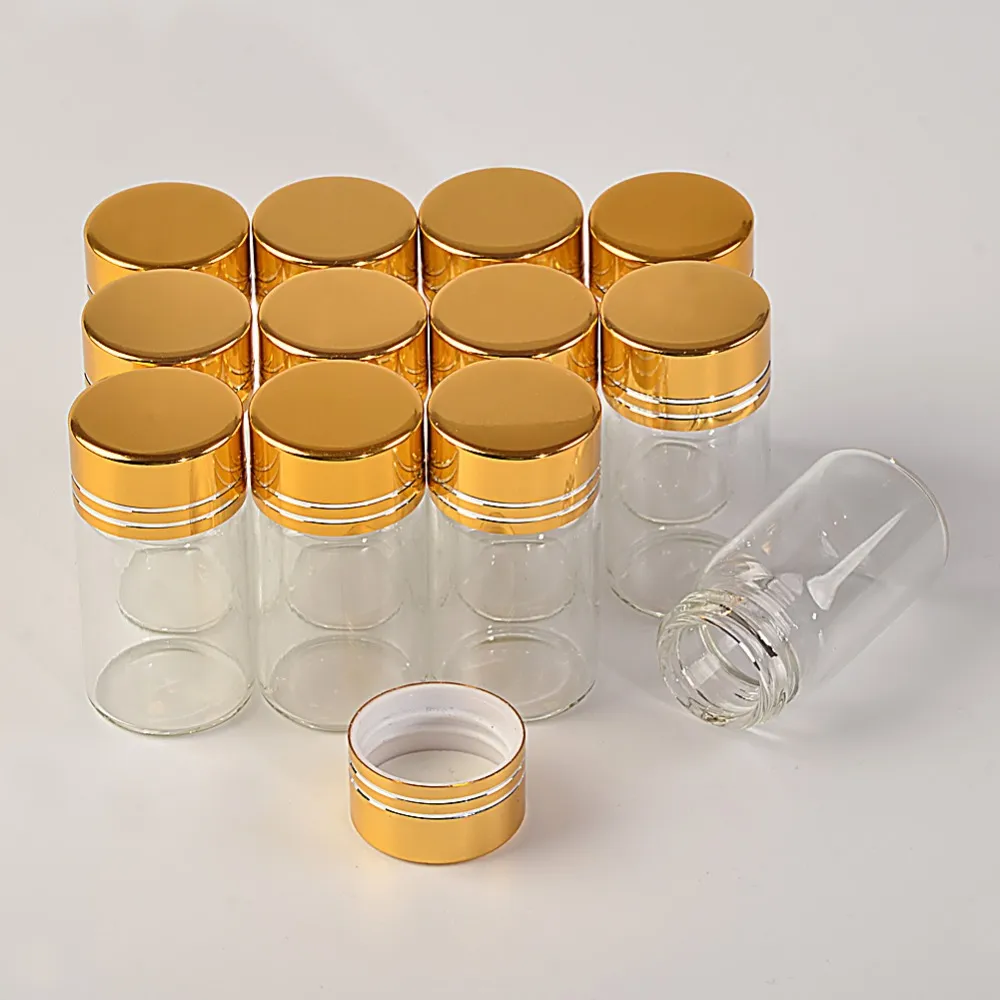 Bottiglie 50pcs 7ml alluminio vetro vite Golden Cap vuoto trasparente regalo contenitore trasparente liquido Wishing Jars