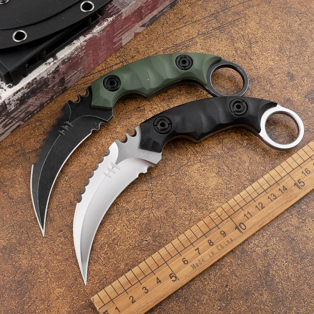 D2スチール固定ブレード自衛Karambit CS GOレスキュー屋外爪狩猟サバイバルキャンプ軍事戦術EDCツールナイフ