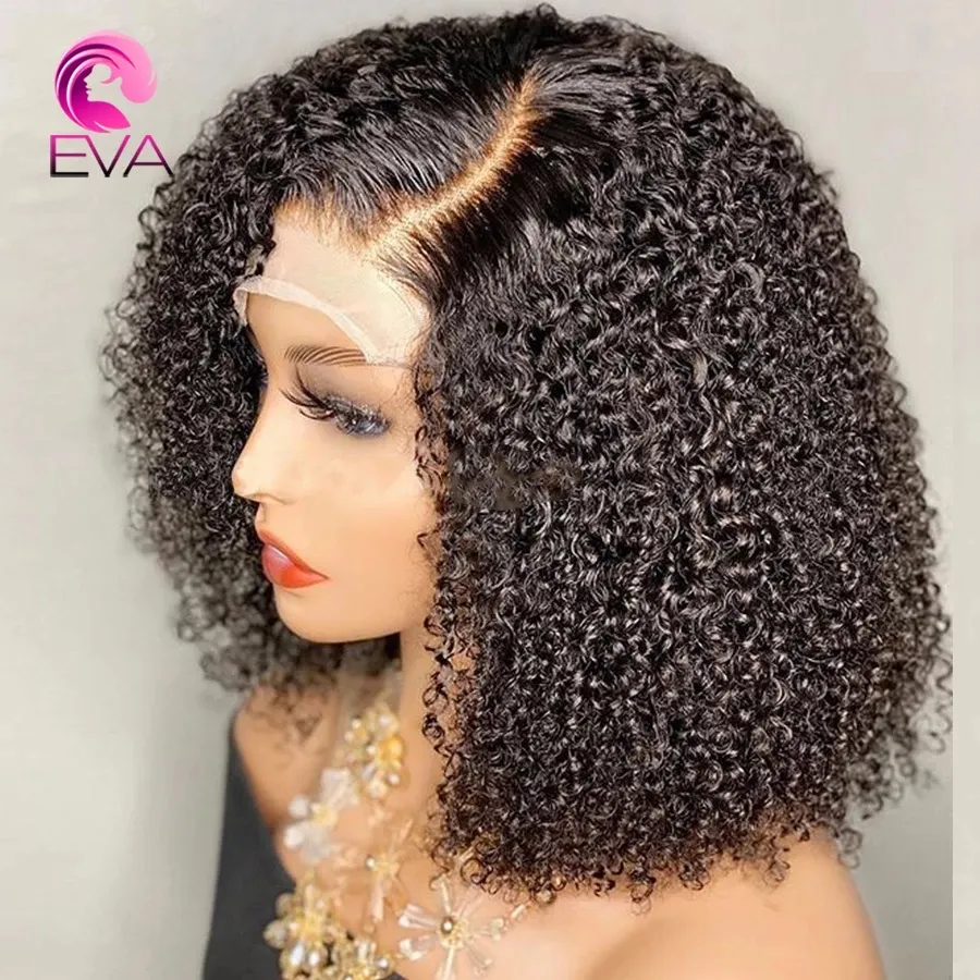 Afro Kinky Krullend Pruik 13x4 Lace Front Menselijk Haar Pruiken Pre Geplukt Lijmloze synthetisch kort Haar pruik Voor vrouwen Zwart 150 Dichtheid