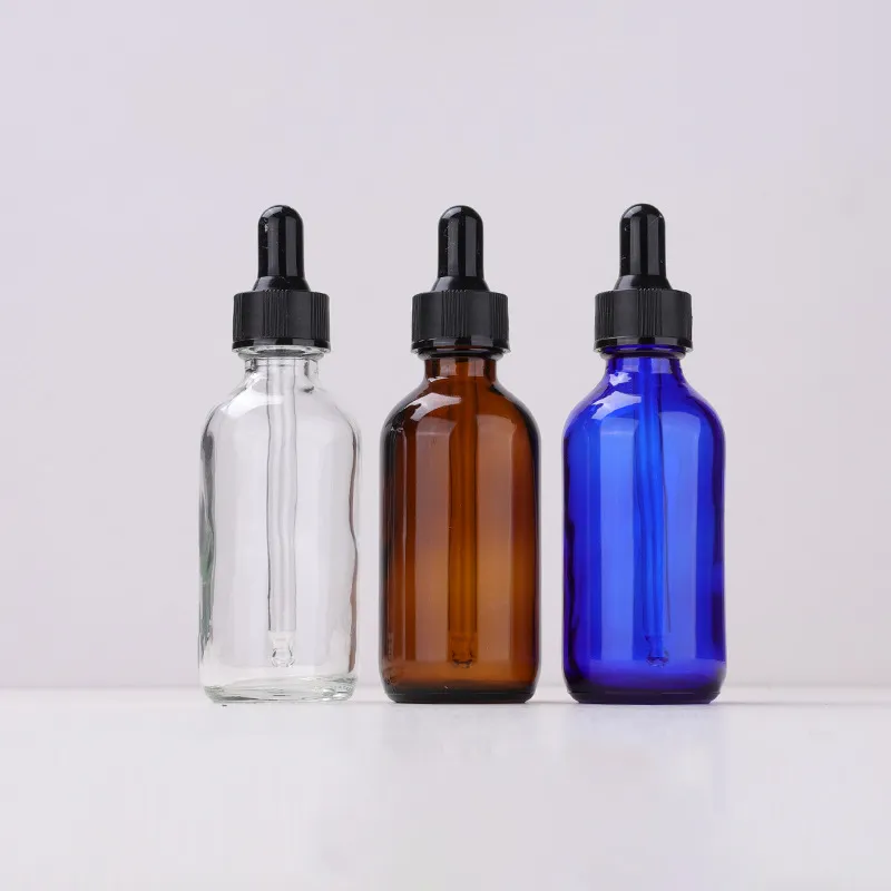 e liquid packing blue amber clear 60ml 2 oz boston round glass bottle empty oil perfume bottles with black childproof cap