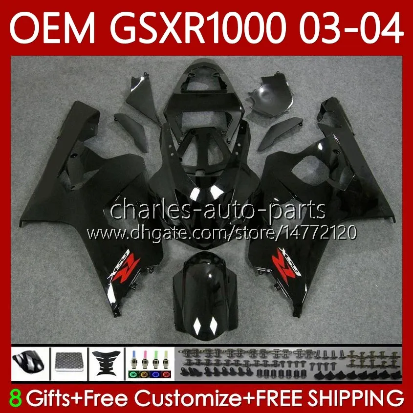 Injektionsformkropp för SUZUKI GSX-R1000 GSXR 1000 CC GSXR-1000 K 3 2003-2004 Bodywork 67NO.100 K3 1000CC GSXR1000 03 04 GSX R1000 2003 2004 OEM Fairings Kit Glossy Black