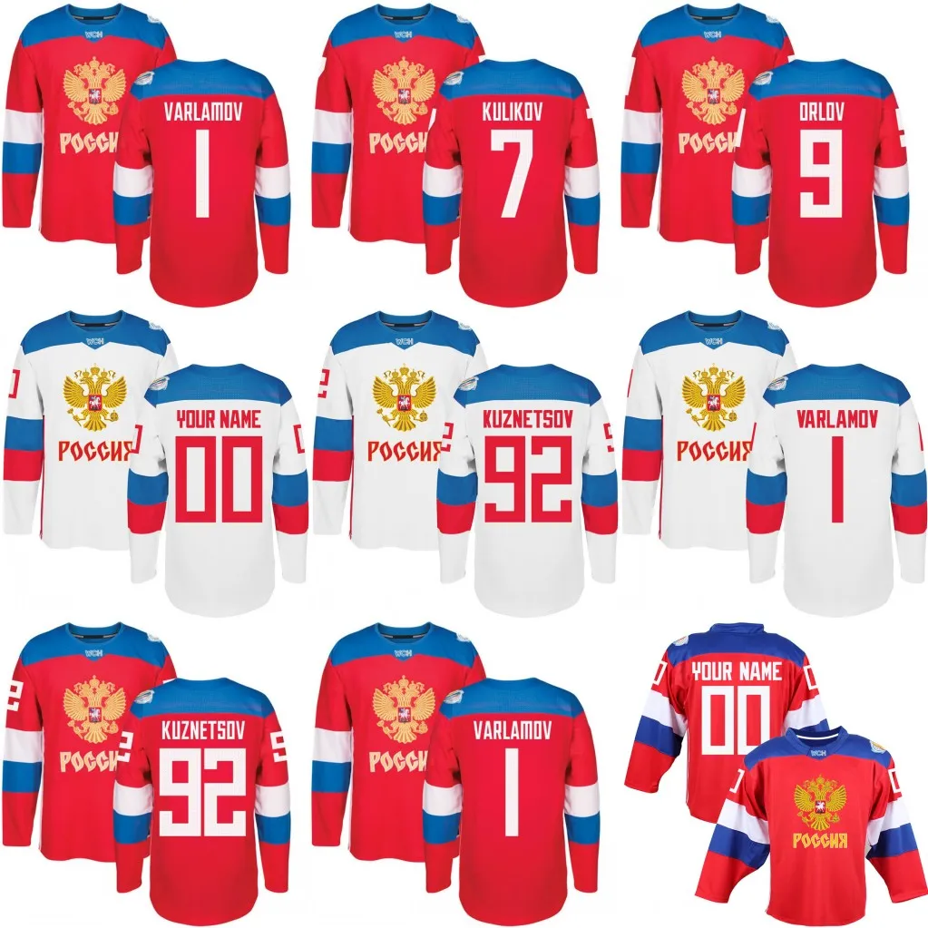 2016 Wereldbeker Team Rusland Herenhockey Jerseys 9 Orlov 7 Kulikov 1 Varlamov 92 Kuznetson WCH 100% gestikte jersey Elke naam en nummer