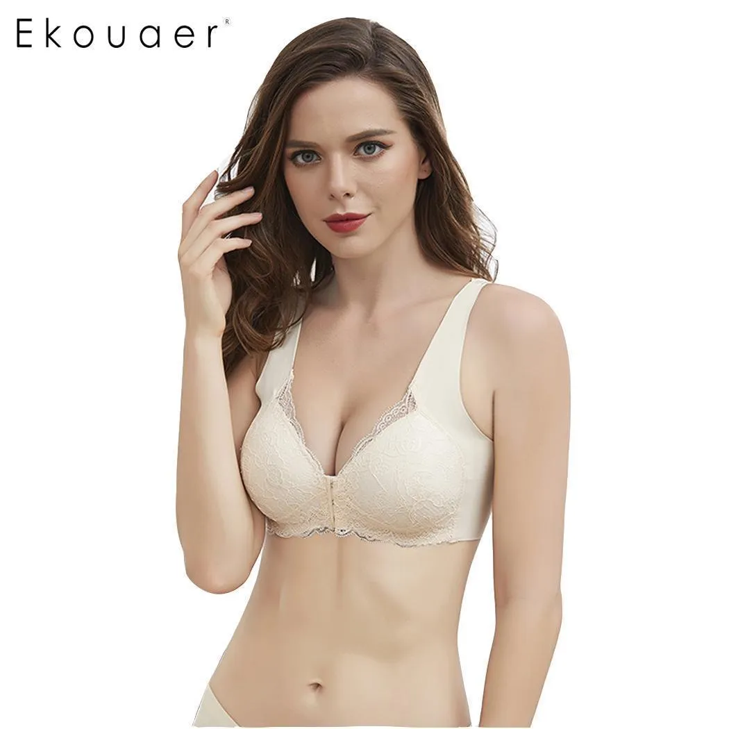 Ekouaer Women Large Size Bras Sexy Lingerie Underwear Front Closure  Seamless Soft Bras Plus Size Push Up Bralette M Sizes LJ201209 From Kong04,  $44.65