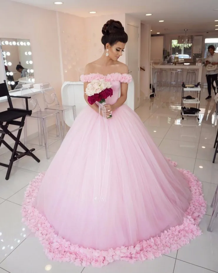 Off The Shoulder Ball Gown: Pink Quinceañera Dress