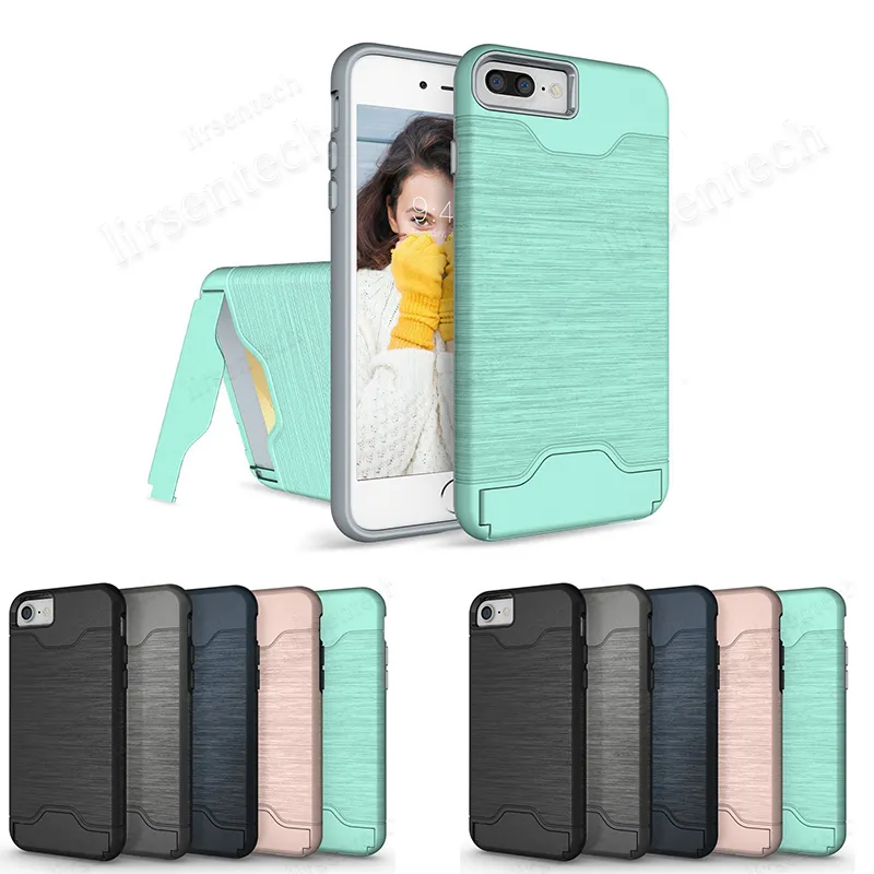 Multi Card Slot Case For iphone 12 mini 11 Pro X XR XS MAX 8 PLUS se Samsung S9 S10 s20 plus Armor case hard shell back cover with kickstand